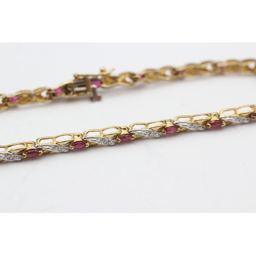 189 - 9ct gold ruby & diamond bracelet (6.3g)