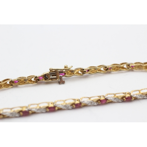 189 - 9ct gold ruby & diamond bracelet (6.3g)