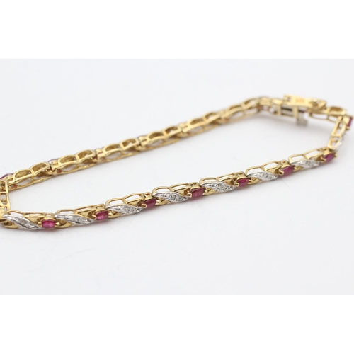 189 - 9ct gold ruby & diamond bracelet (6.3g)