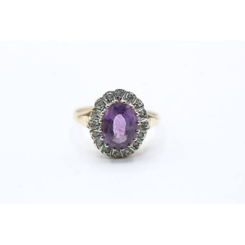 195 - 9ct gold vintage amethyst & diamond ring (2.6g) Size L 1/2