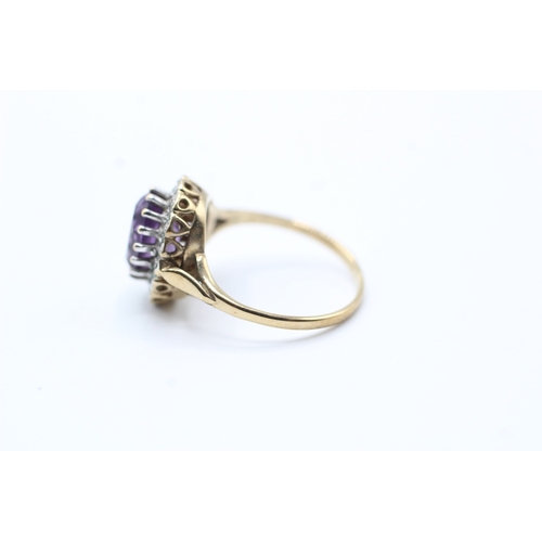 195 - 9ct gold vintage amethyst & diamond ring (2.6g) Size L 1/2