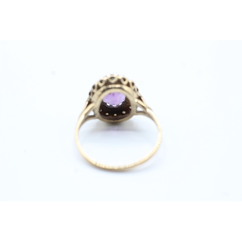 195 - 9ct gold vintage amethyst & diamond ring (2.6g) Size L 1/2