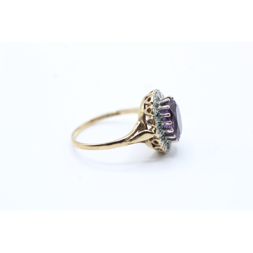 195 - 9ct gold vintage amethyst & diamond ring (2.6g) Size L 1/2