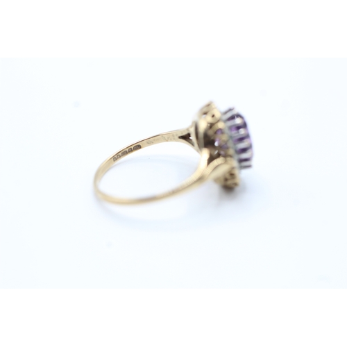 195 - 9ct gold vintage amethyst & diamond ring (2.6g) Size L 1/2