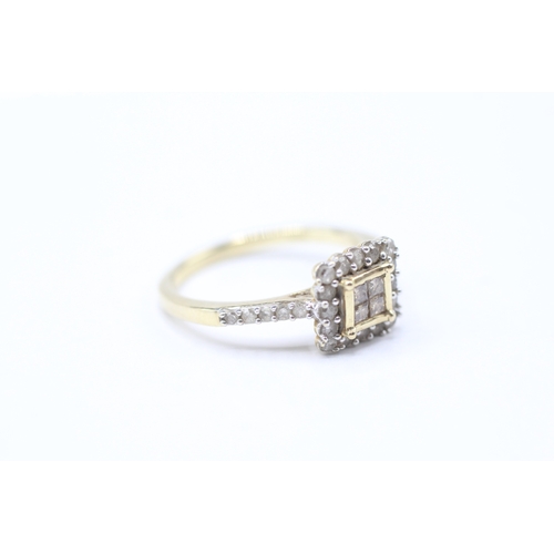 206 - 9ct gold diamond square set ring (2.2g) Size L 1/2