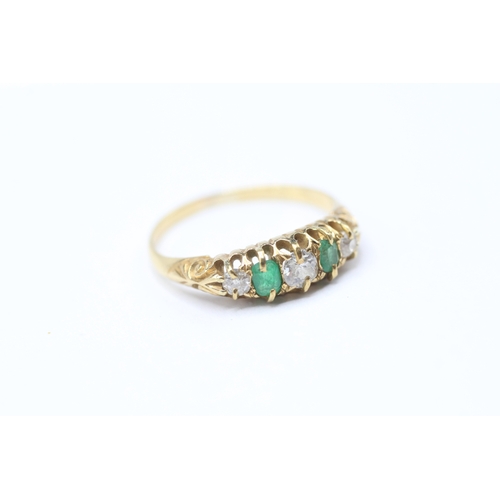 207 - 18ct gold antique emerald and diamond set five stone dress ring (2.7g) Size N