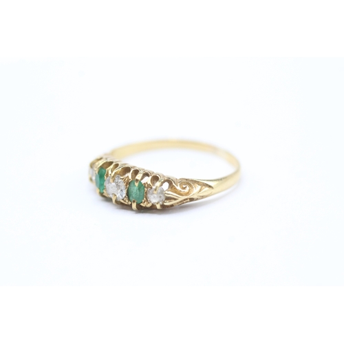 207 - 18ct gold antique emerald and diamond set five stone dress ring (2.7g) Size N