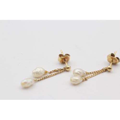 216 - 9ct gold rice pearl drop earrings (1.5g)