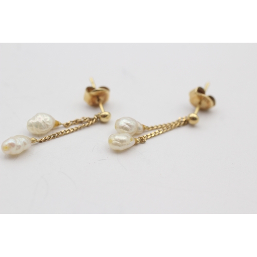 216 - 9ct gold rice pearl drop earrings (1.5g)