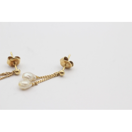 216 - 9ct gold rice pearl drop earrings (1.5g)