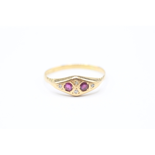 219 - 18ct gold antique ruby & diamond dress ring (1.5g) Size P