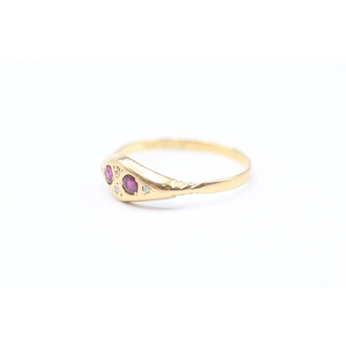 219 - 18ct gold antique ruby & diamond dress ring (1.5g) Size P