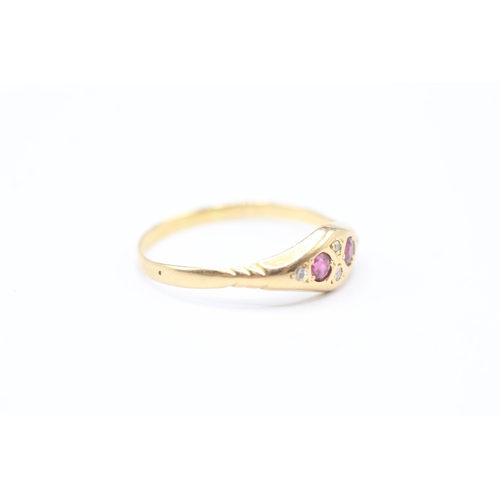 219 - 18ct gold antique ruby & diamond dress ring (1.5g) Size P