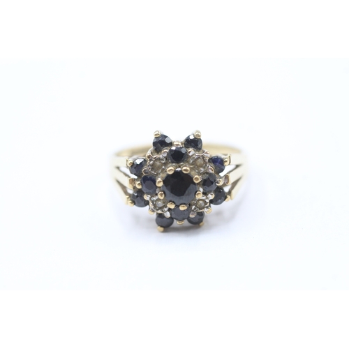 224 - 9ct gold vintage sapphire & diamond dress ring (3.4g) Size N