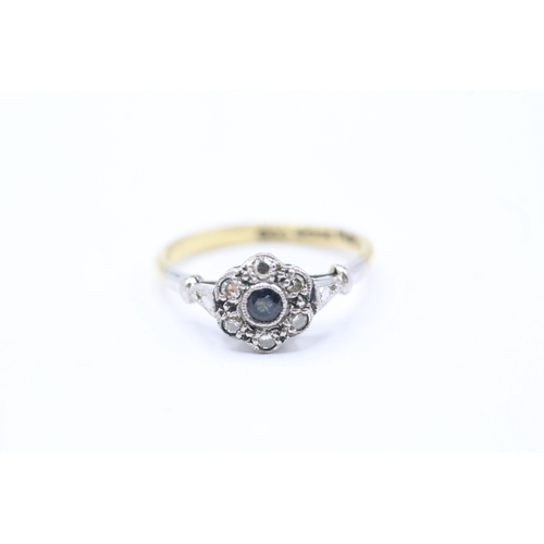 226 - 18ct gold sapphire and diamond halo ring (2.7g) Size M