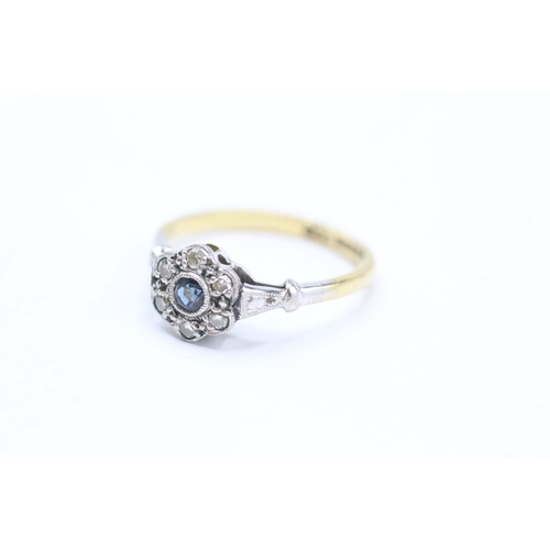 226 - 18ct gold sapphire and diamond halo ring (2.7g) Size M