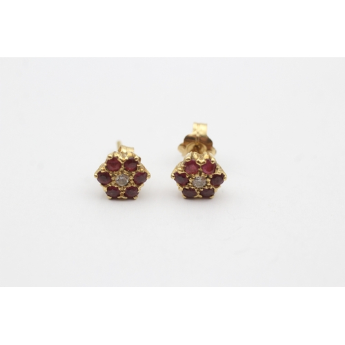 232 - 18ct gold ruby & cubic zirconia cluster earrings (2.1g)