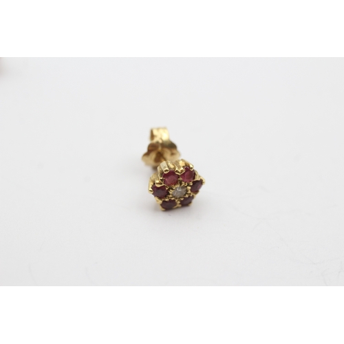 232 - 18ct gold ruby & cubic zirconia cluster earrings (2.1g)