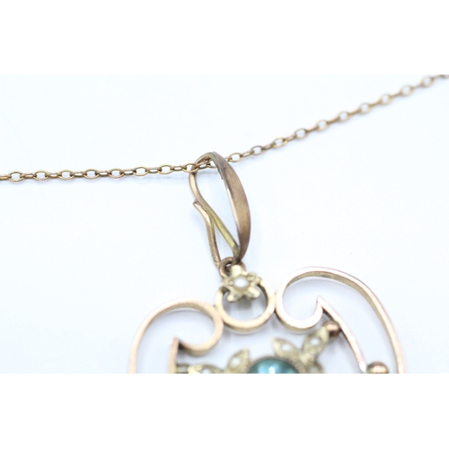 238 - 9ct gold antique blue paste & seed pearl pendant necklace (4.3g)