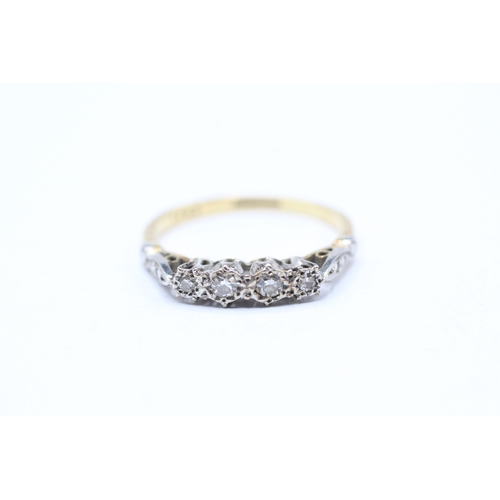 239 - 18ct gold plat diamond four stone ring (2.5g) Size P