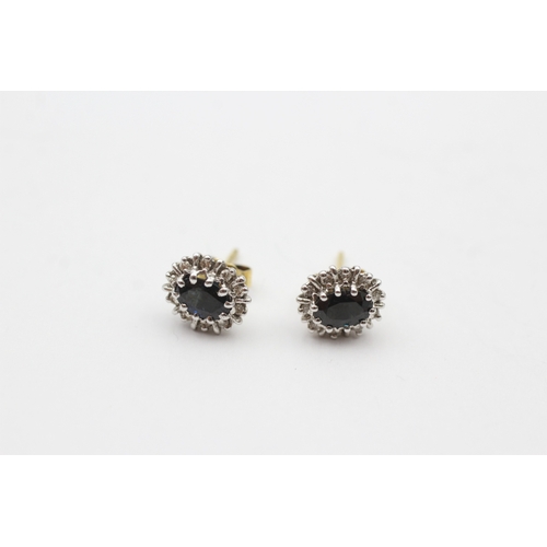 242 - 9ct gold sapphire & diamond cluster stud earrings (2.1g)