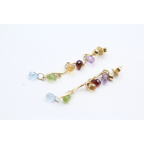 37 - 18ct gold amethyst, garnet, citrine, peridot and topaz earrings (5.1g)