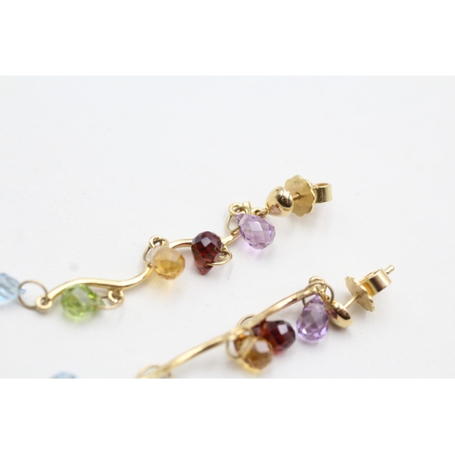 37 - 18ct gold amethyst, garnet, citrine, peridot and topaz earrings (5.1g)