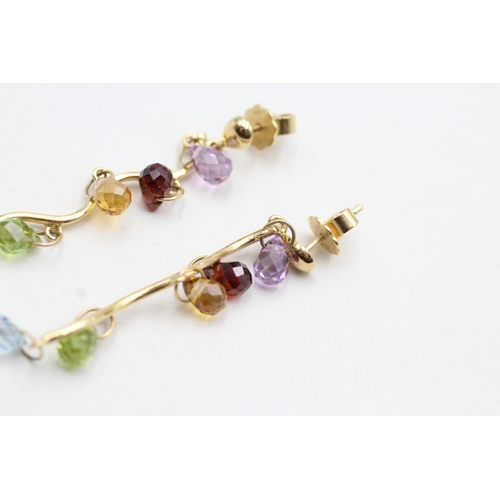 37 - 18ct gold amethyst, garnet, citrine, peridot and topaz earrings (5.1g)