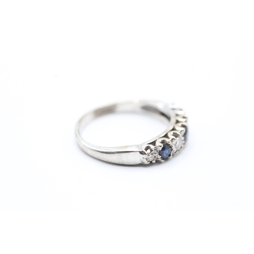 45 - 18ct white gold diamond & sapphire seven stone ring (3.9g) Size O