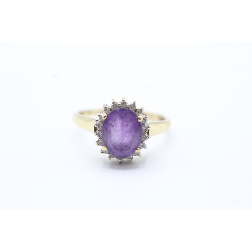 46 - 9ct gold vintage amethyst & diamond dress ring (2.9g) Size T