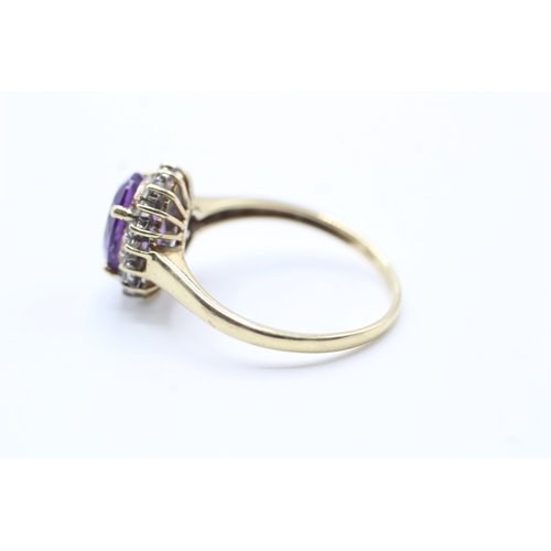 46 - 9ct gold vintage amethyst & diamond dress ring (2.9g) Size T