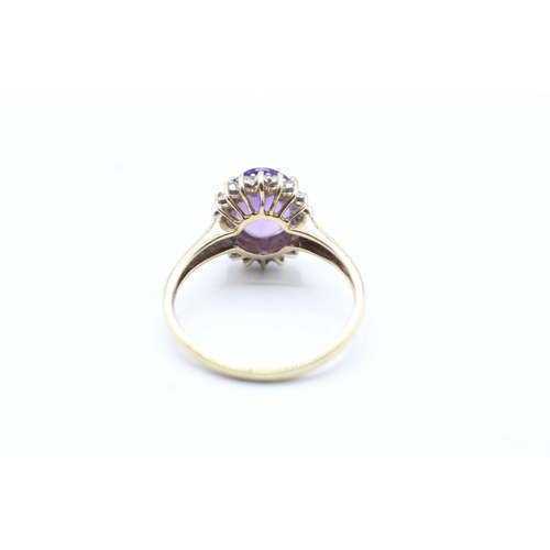 46 - 9ct gold vintage amethyst & diamond dress ring (2.9g) Size T