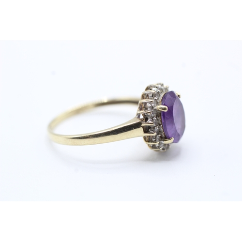 46 - 9ct gold vintage amethyst & diamond dress ring (2.9g) Size T