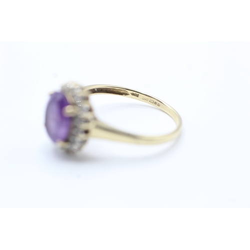 46 - 9ct gold vintage amethyst & diamond dress ring (2.9g) Size T