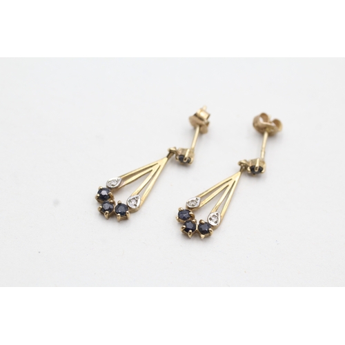 49 - 9ct gold sapphire & diamond drop earrings (1.5g)