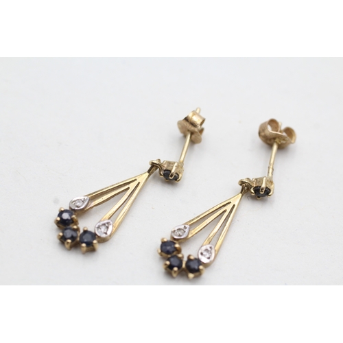 49 - 9ct gold sapphire & diamond drop earrings (1.5g)