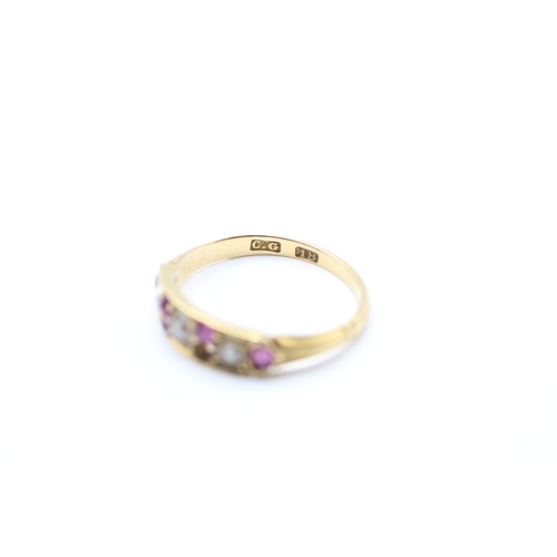 50 - 18ct gold split pearl and ruby ring, as seen (2.7g) Size P