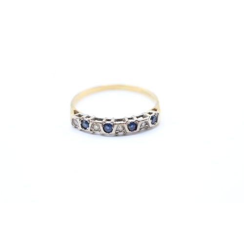 54 - 18ct gold diamond & sapphire eight stone ring (2.3g) Size R 1/2