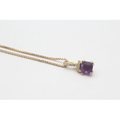 55 - 18ct gold amethyst & cubic zirconia pendant with 14ct gold chain (3.1g)