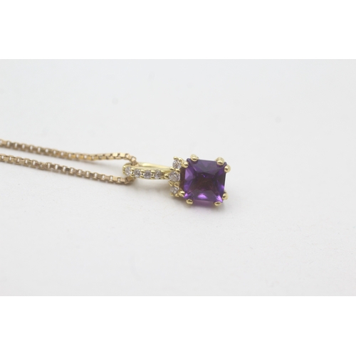 55 - 18ct gold amethyst & cubic zirconia pendant with 14ct gold chain (3.1g)