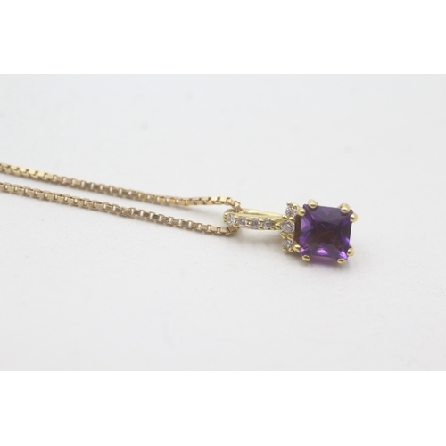 55 - 18ct gold amethyst & cubic zirconia pendant with 14ct gold chain (3.1g)