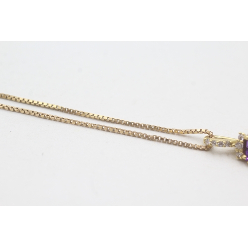 55 - 18ct gold amethyst & cubic zirconia pendant with 14ct gold chain (3.1g)