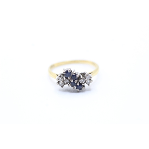 58 - 18ct gold sapphire & diamond dress ring (2.4g) as seen - misshapen Size J