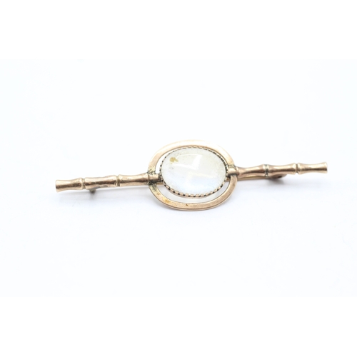 70 - 9ct gold antique moonstone bamboo bar brooch (2.4g)