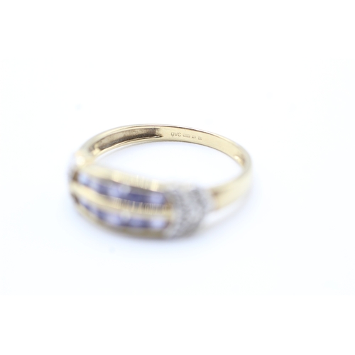 72 - 9ct gold tanzanite & diamond dress ring (2.3g) Size M