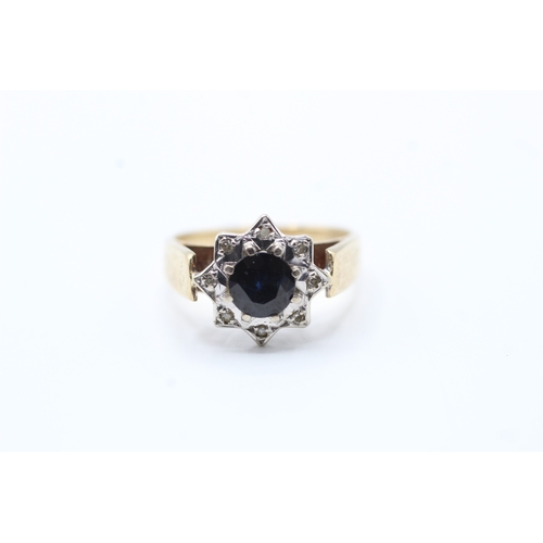 74 - 9ct gold sapphire and diamond star setting ring (3.8g) Size M