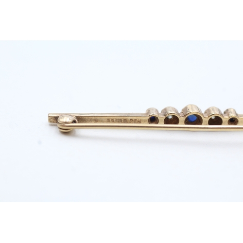 75 - 9ct gold vintage sapphire & diamond bar brooch (2.9g)