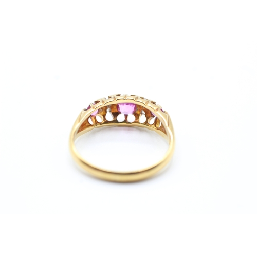 79 - 15ct gold diamond, ruby and synthetic ruby flat setting ring (3.3g) Size L