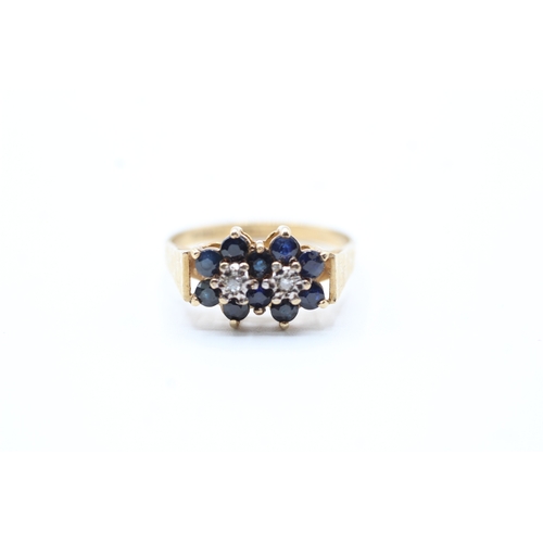 91 - 9ct gold diamond and sapphire ring (2.6g) Size O 1/2