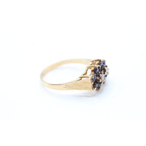 91 - 9ct gold diamond and sapphire ring (2.6g) Size O 1/2